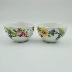 Pfaltzgraff Emma Soup Cereal Bowls Floral Yellow Pink Purple Flowers on White